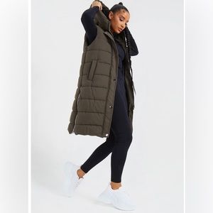 Khaki Panel Padded Longline Vest